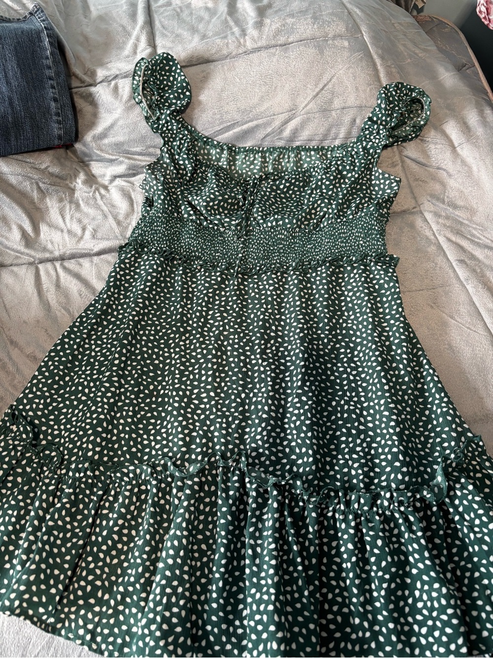 Green Smocked Ruffle Sundress with White floral ditzy print XL Target